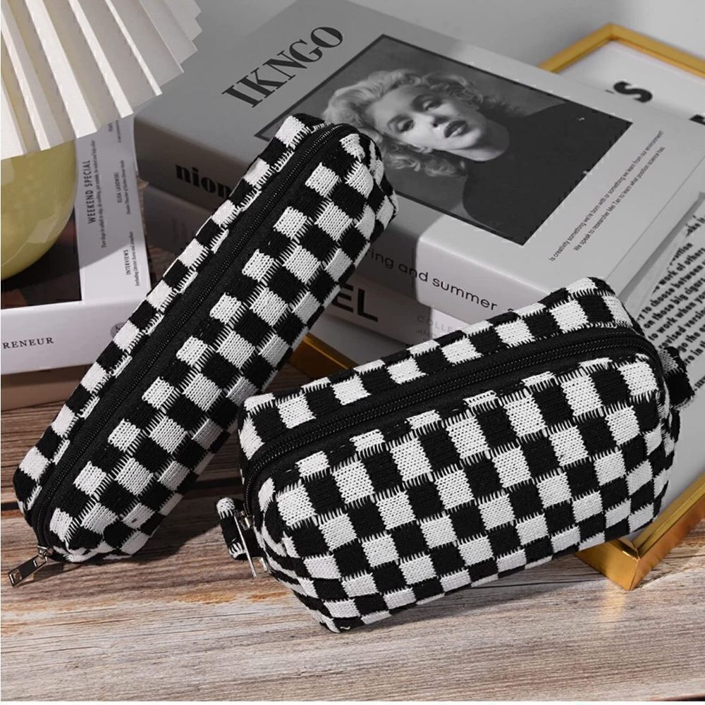 Black Checkered Makeup Bag Set